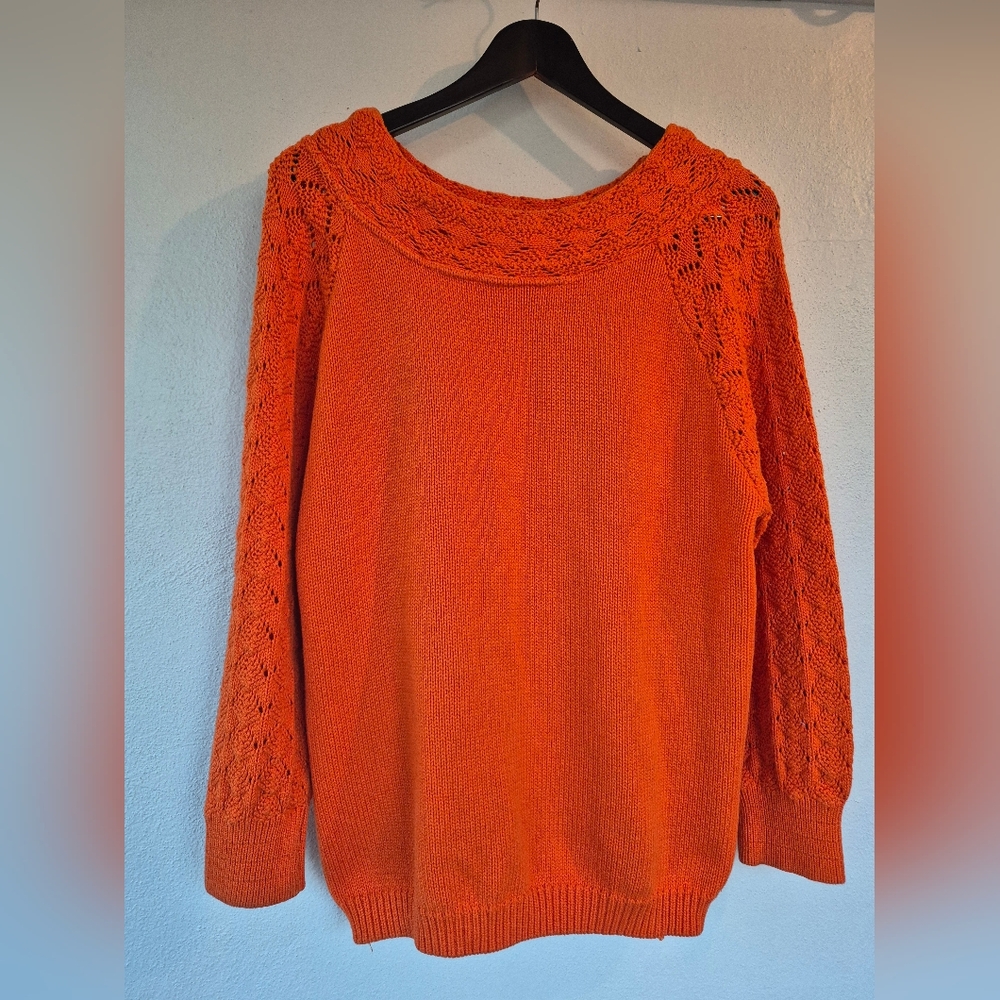 Vintage 100% Cotton Sweater In Vibrant Orange Size Large